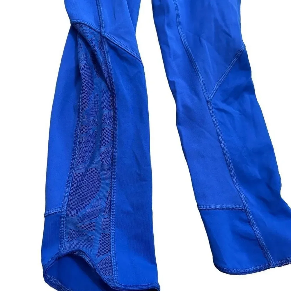 Lululemon Capri Mesh Leggings Blue Active Side Pockets Womens Size 4